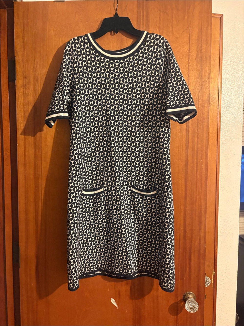 Boden Navy and White Geometric Knit Dress